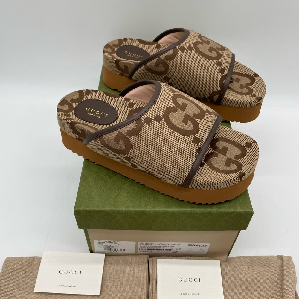 Gucci Brown Monogram Platform Slide Sandals